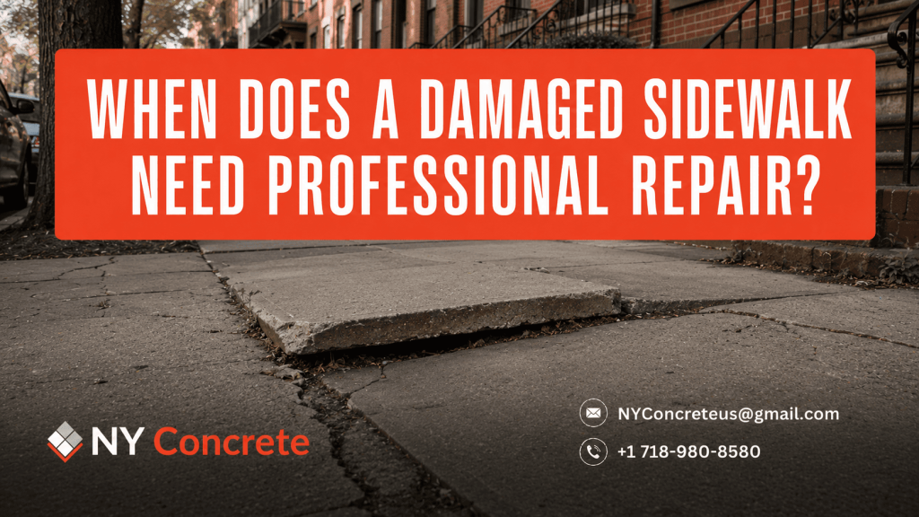 Raised and cracked sidewalk slab in NYC showing when a damaged sidewalk may need professional repair.