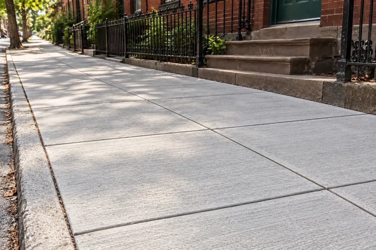 Finished concrete sidewalk after repair and replacement at an NYC property