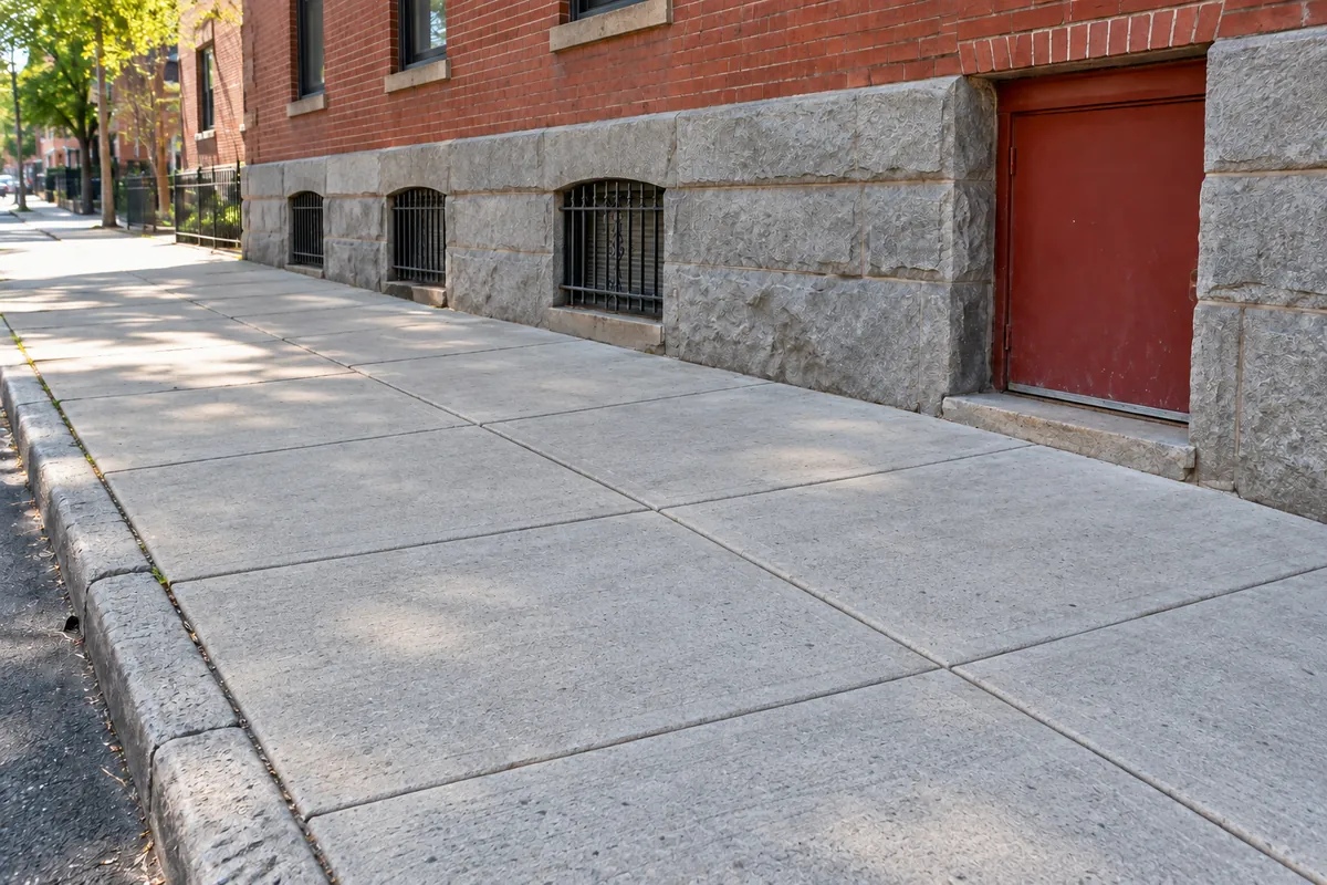 New even concrete sidewalk surface after damaged slab replacement in NYC
