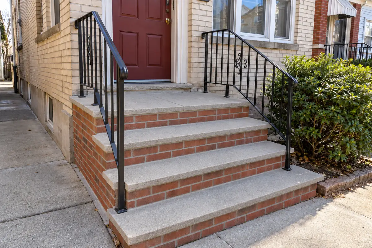 Restored concrete stoop and steps after professional repair at an NYC property