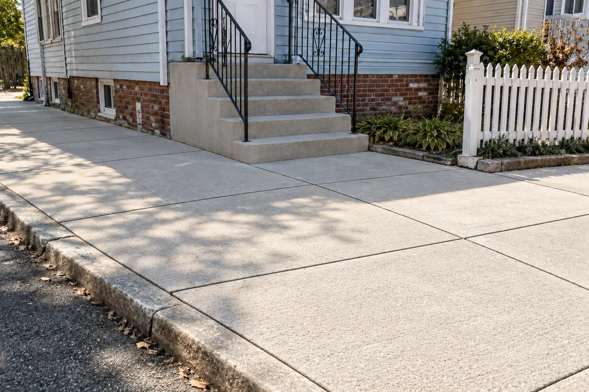 Replaced concrete sidewalk flags after sidewalk violation repair at an NYC property