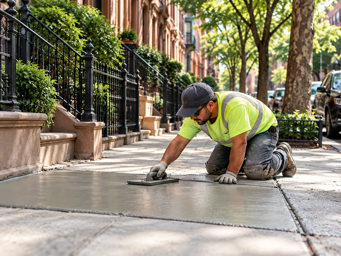Manhattan concrete sidewalk repair and replacement in front of brownstone homes
