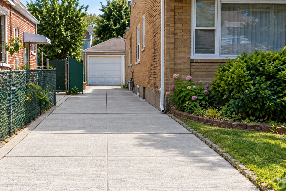 Finished concrete driveway after professional repair and restoration